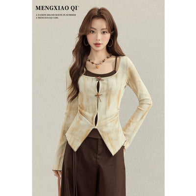 Chic Retro Long-Sleeve Top: Women's Autumn Color Block Pullover Design Thumbnail 2
