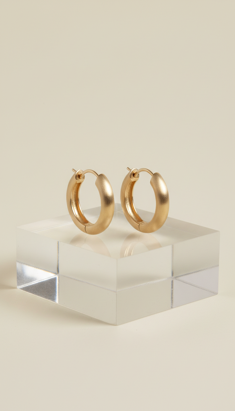 14k Brushed Gold Hoop Earrings