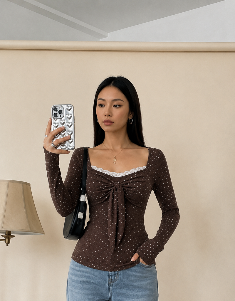 Retro Floral Lace Long Sleeve Square Neck Top Slim Fit Chic Style
