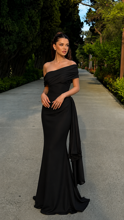 Elegant Off Shoulder High Waist Evening Gala Maxi Dress