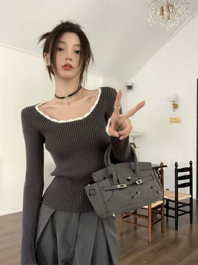 French Style Knit Sweater – Slim Fit & Elegant Thumbnail 4