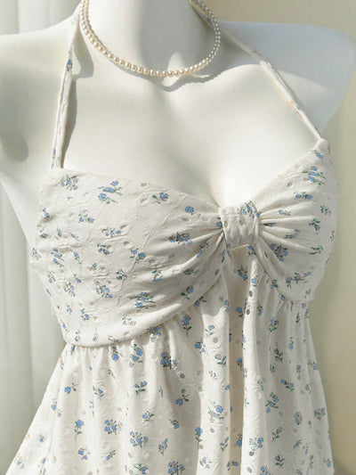 Sweet Floral Tie-Strap Vest Top with Built-In Cups Slim Fit Sleeveless Style Thumbnail 4