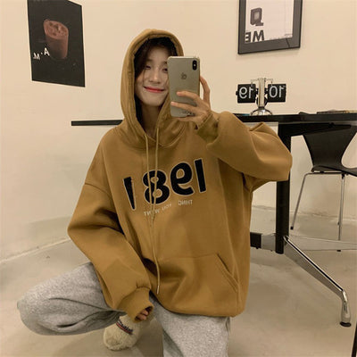 Khaki Fleece-Lined Hoodie – Warm Mid-Length Pullover Sweatshirt Thumbnail 3