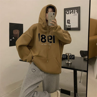 Khaki Fleece-Lined Hoodie – Warm Mid-Length Pullover Sweatshirt Thumbnail 4