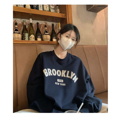 Chic Autumn Round Neck Sweatshirt: Korean American Loose Fit Pullover for Women Thumbnail 2