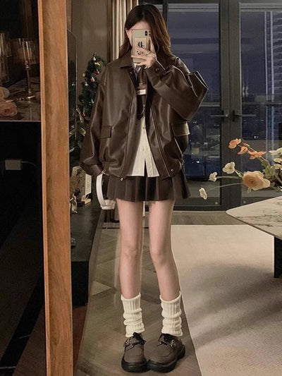 Faux Leather Tweed-Inspired Jacket – Elegant Fit Thumbnail 5