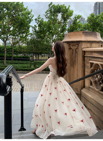 French Style Backless Floral Summer Dress with V-Neck Halter Thumbnail 6