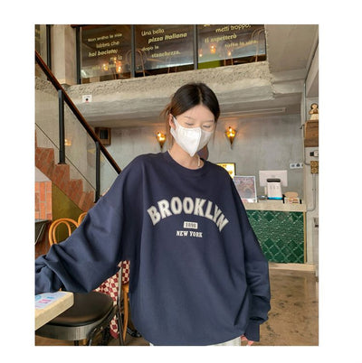 Chic Autumn Round Neck Sweatshirt: Korean American Loose Fit Pullover for Women Thumbnail 3