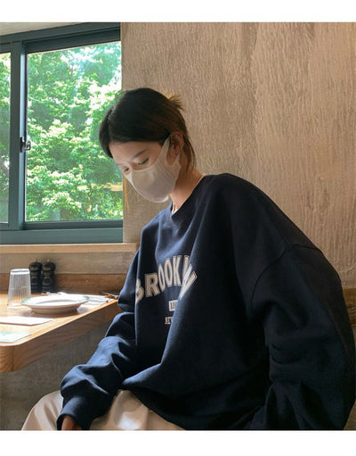 Chic Autumn Round Neck Sweatshirt: Korean American Loose Fit Pullover for Women Thumbnail 5