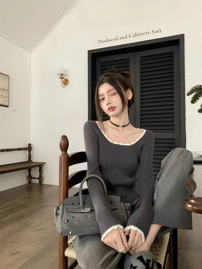 French Style Knit Sweater – Slim Fit & Elegant Thumbnail 6