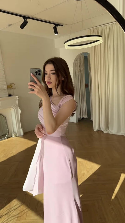 Elegant One Shoulder Long Sleeve Silky Fishtail Maxi Dress Thumbnail 2