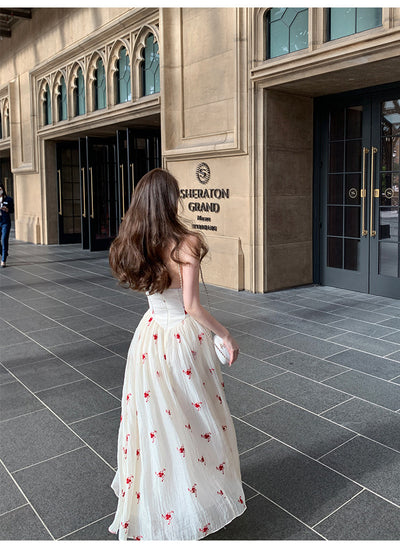 French Style Backless Floral Summer Dress with V-Neck Halter Thumbnail 4