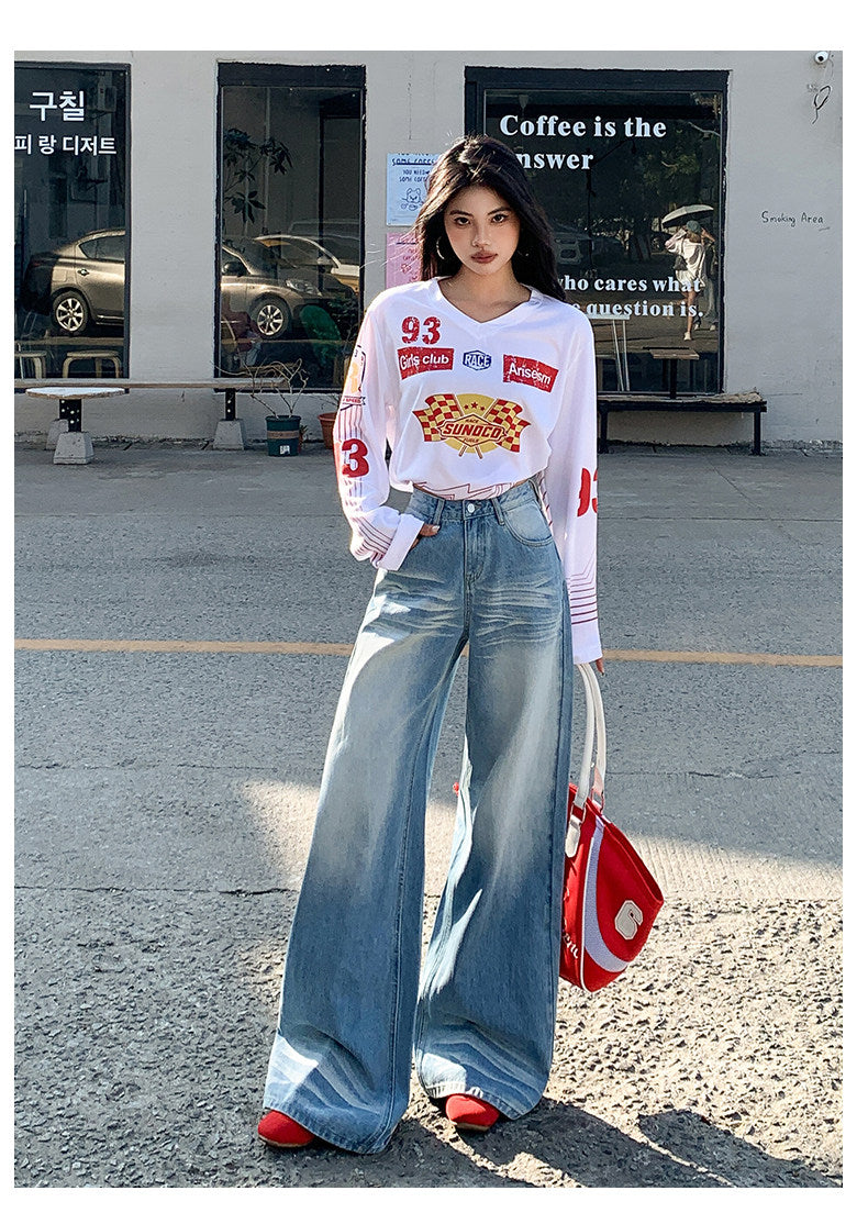 Retro High Waist Loose Straight Fit Summer Denim Jeans