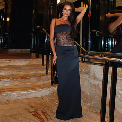 Elegant Lace Off-Shoulder Slim Fit Side Slit Maxi Dress Thumbnail 7