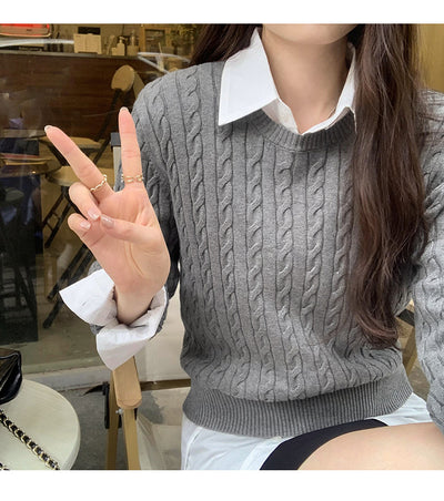 Slim Fit Cotton Knit Sweater – Minimalist Classic Thumbnail 3