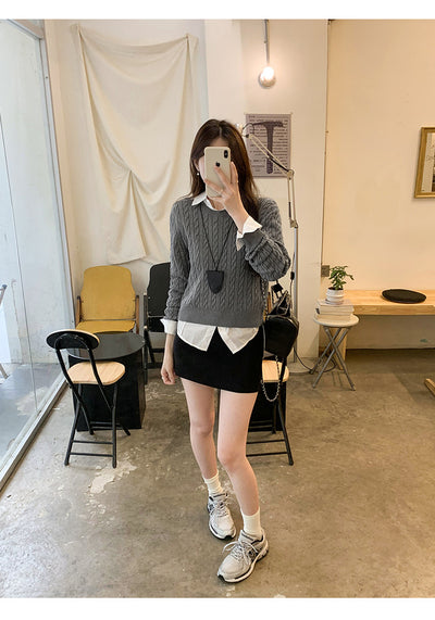 Slim Fit Cotton Knit Sweater – Minimalist Classic Thumbnail 6
