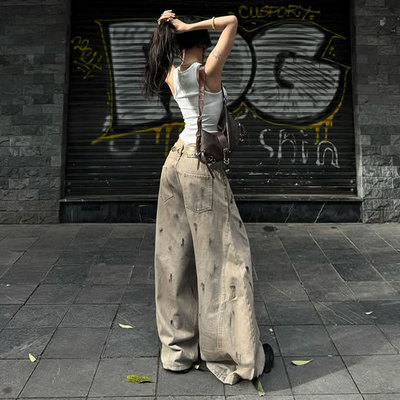 Low-Waist Distressed Wide-Leg Jeans – Baggy Streetwear Denim for Everyday Casual Outfits Thumbnail 3
