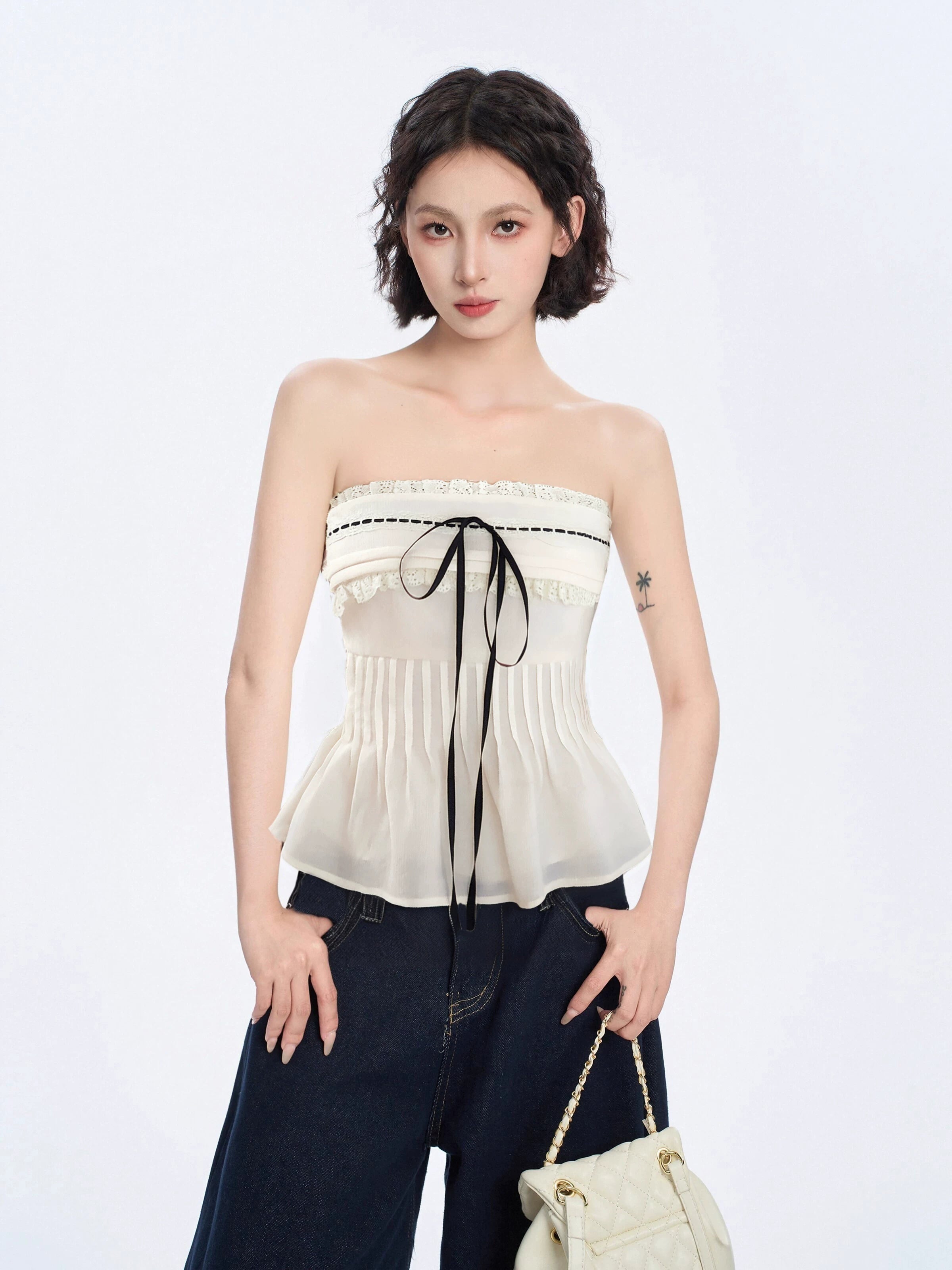 White Lace Tube Top Women Strapless Bra Crop Top Built In Cups Push Up Backless Slim Fit Sexy Summer Camisole Party Wear