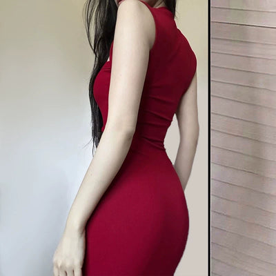 Sexy Square Neck Silk Wool Blend Hip-Hugging Summer Mini Dress Thumbnail 2