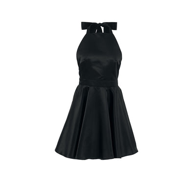 French Style Sexy Backless High Waist Black A-Line Summer Dress Thumbnail 5