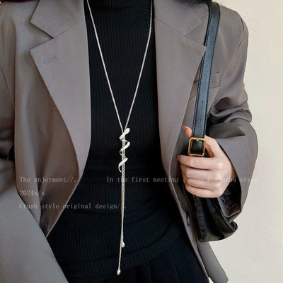 Serpentine Zircon Snake Necklace Double Chain Accessory Thumbnail 3