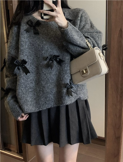 Bow Detail Knit Sweater – Korean Inspired Long Sleeve Thumbnail 5