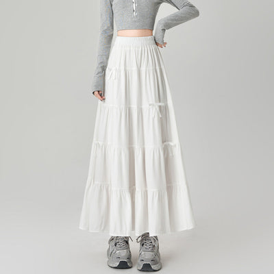 High Waist A Line Maxi Skirt Bow Detail Chic Casual Fashion Essential Thumbnail 6