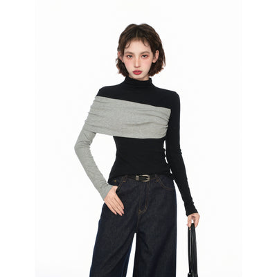 Black High-Collar Slim-Fit Long Sleeve Top – Essential Autumn Base Layer Thumbnail 2
