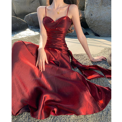 Elegant Ruffle Mermaid Red Evening Dress With Built-in Breast Pads Thumbnail 7