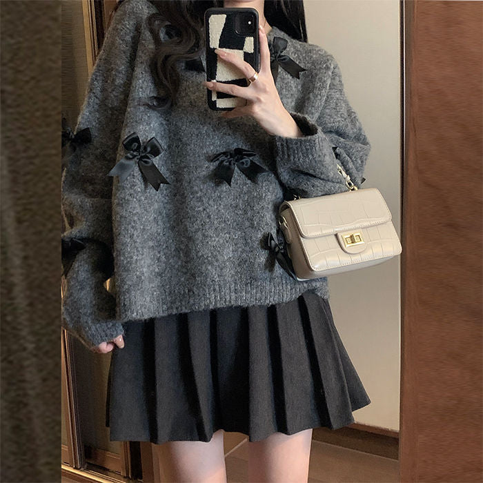 Bow Detail Knit Sweater – Korean Inspired Long Sleeve