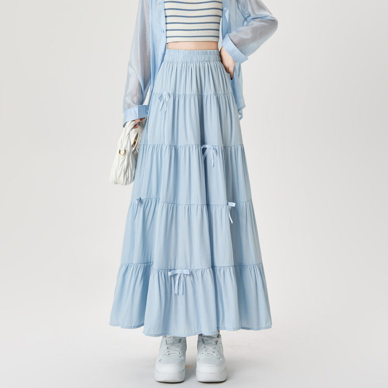 Chic High-Waist A-Line Maxi Skirt with Bow Detail, Perfect Spring Style