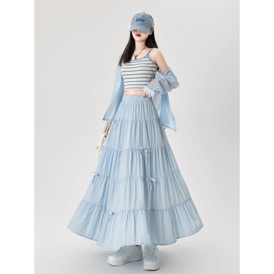 High Waist A Line Maxi Skirt Bow Detail Chic Casual Fashion Essential Thumbnail 3