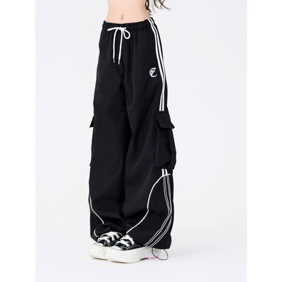 Loose Fit Drawstring Cargo Pants Casual Hip Hop Street Style Trousers Thumbnail 3