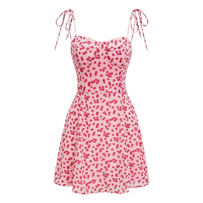 Fuchsia Floral Print Slip Dress Mini Skirt A-Line Thumbnail 5