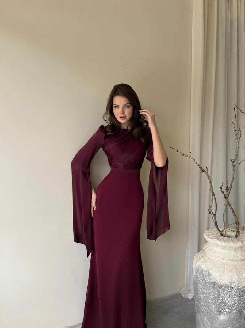 Elegant Bat Sleeve High Waist Slim Fit Autumn Maxi Dress