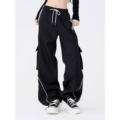 Loose Fit Drawstring Cargo Pants Casual Hip Hop Street Style Trousers Thumbnail 4