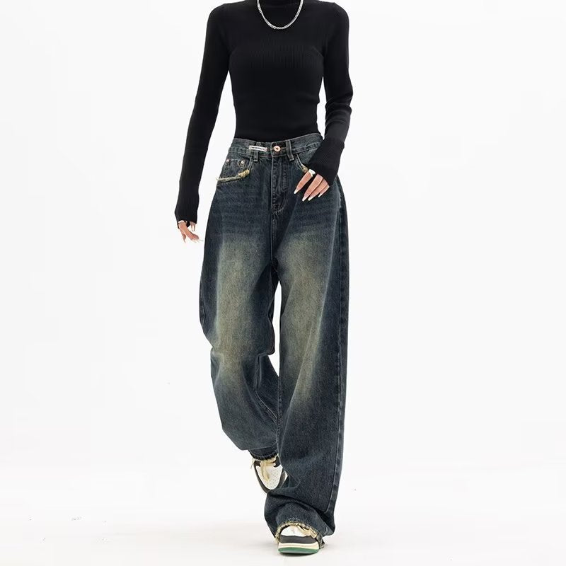Chic High Waisted Loose Straight Denim Jeans - American Retro Style