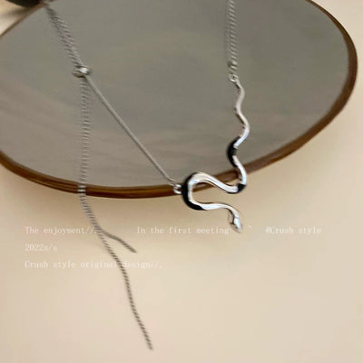 Serpentine Zircon Snake Necklace Double Chain Accessory Thumbnail 7