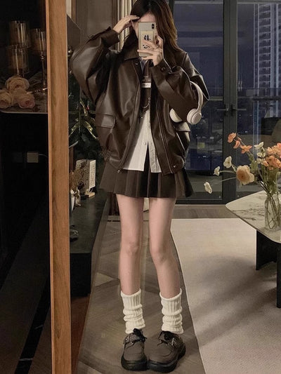 Faux Leather Tweed-Inspired Jacket – Elegant Fit Thumbnail 3