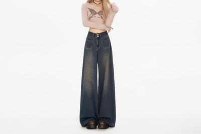 High-Waist Loose Straight Fit Fleece-Lined Denim Jeans Thumbnail 2
