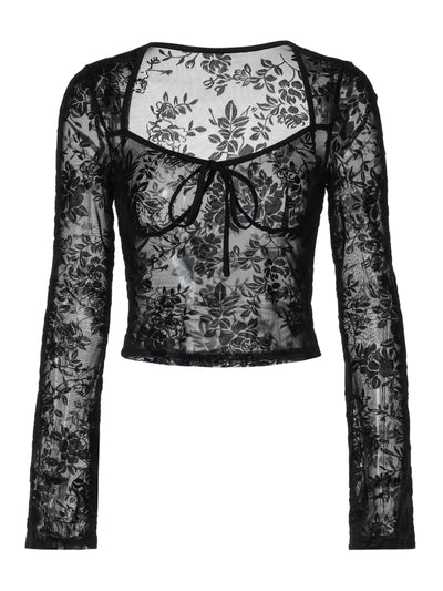 Women's Sexy Black Lace Mesh Flare Sleeve Top Thumbnail 5