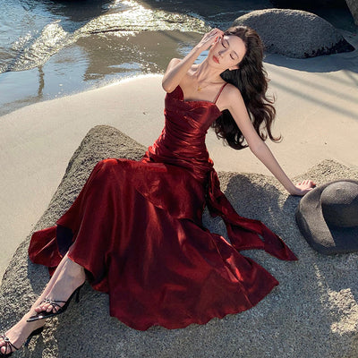 Elegant Ruffle Mermaid Red Evening Dress With Built-in Breast Pads Thumbnail 3