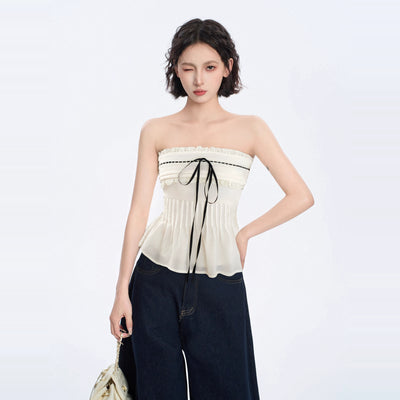 White Lace Tube Top Women Strapless Bra Crop Top Built In Cups Push Up Backless Slim Fit Sexy Summer Camisole Party Wear Thumbnail 3