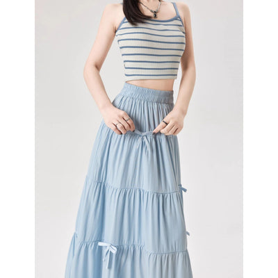 High Waist A Line Maxi Skirt Bow Detail Chic Casual Fashion Essential Thumbnail 2