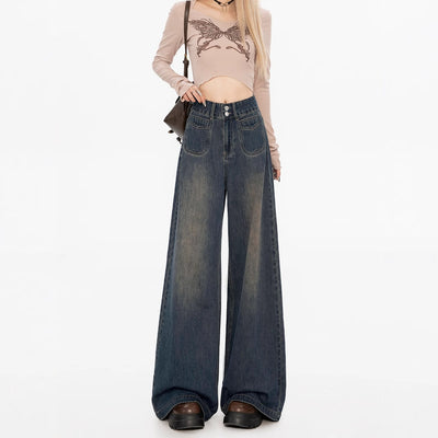 High-Waist Loose Straight Fit Fleece-Lined Denim Jeans Thumbnail 4