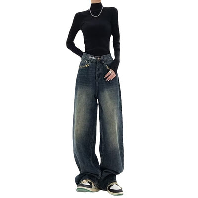 High-Waist Loose Fit Straight Jeans – Retro Denim Thumbnail 5