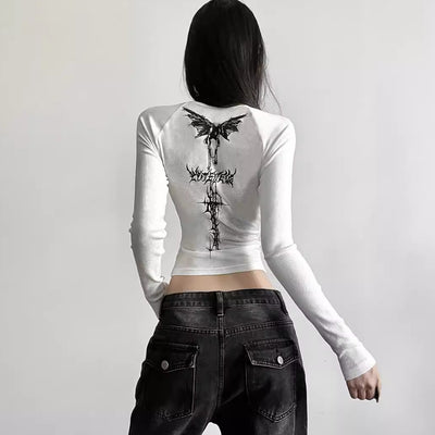 Cropped Slim-Fit Long Sleeve T-Shirt – Trendy Geometric Style Top Thumbnail 2