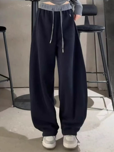 High Waist Oversized Loose Straight Fleece Lined Casual Trousers for Everyday Wear Thumbnail 2