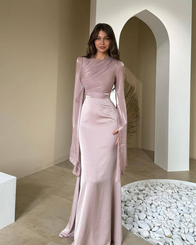 Elegant Bat Sleeve High Waist Slim Fit Autumn Maxi Dress Thumbnail 8