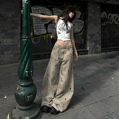 Low-Waist Distressed Wide-Leg Jeans – Baggy Streetwear Denim for Everyday Casual Outfits Thumbnail 4